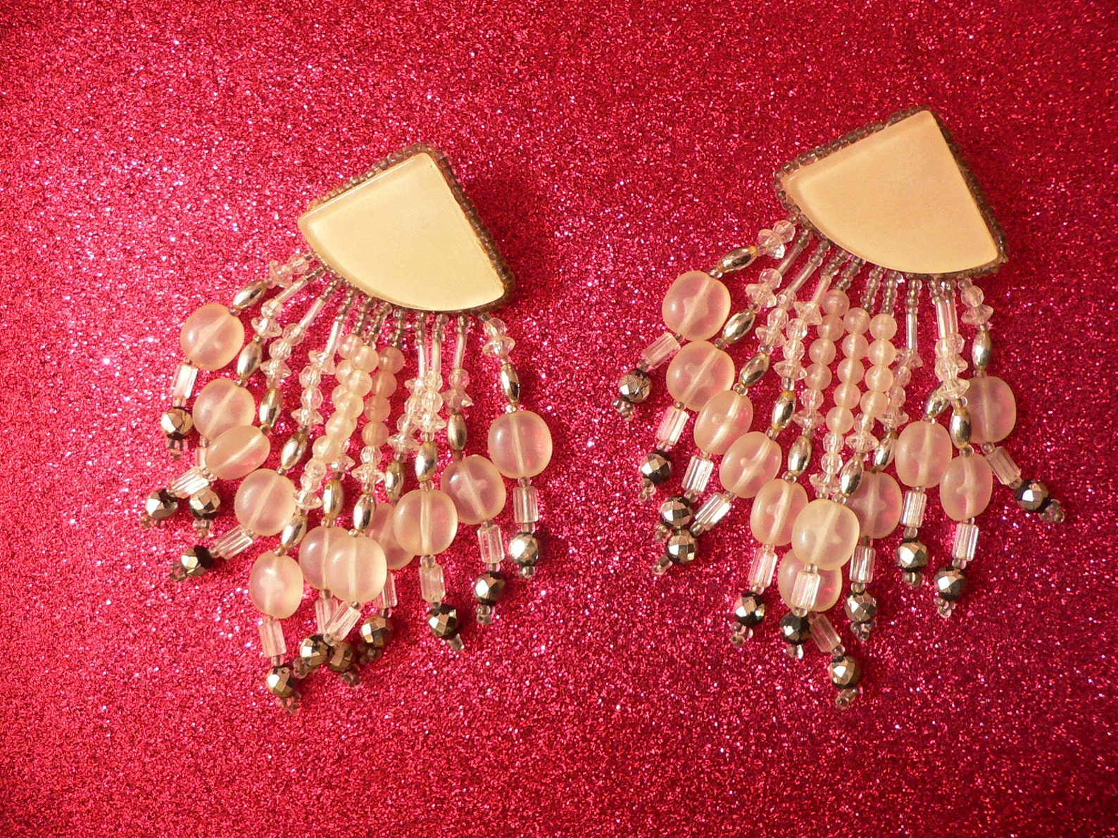 1990s Vintage Tacky Gaudy Large Earrings White and Silver Etsy