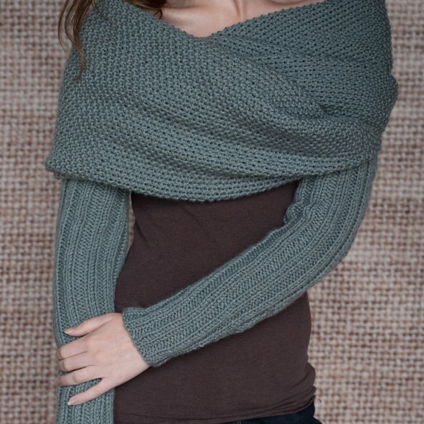 Knitting Pattern - Sleeve Scarf Sweater Wrap - Instant Download PDF
