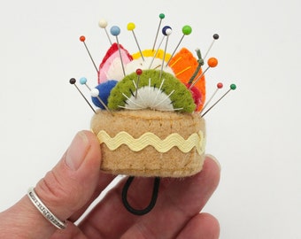 bottle cap finger pincushion, small felt pincushion for tailor sewer seamstress