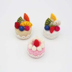 set di 3 torte finte in miniatura, cibo in feltro