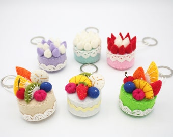mini cakes keyrings, fake food bag charms