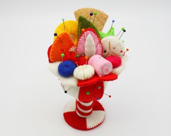 Cup of fruits pincushion, felt food