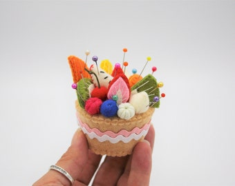 felt cake pincushion, mini fake cake