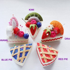 felt food, fake slice of cake, felt pincushion