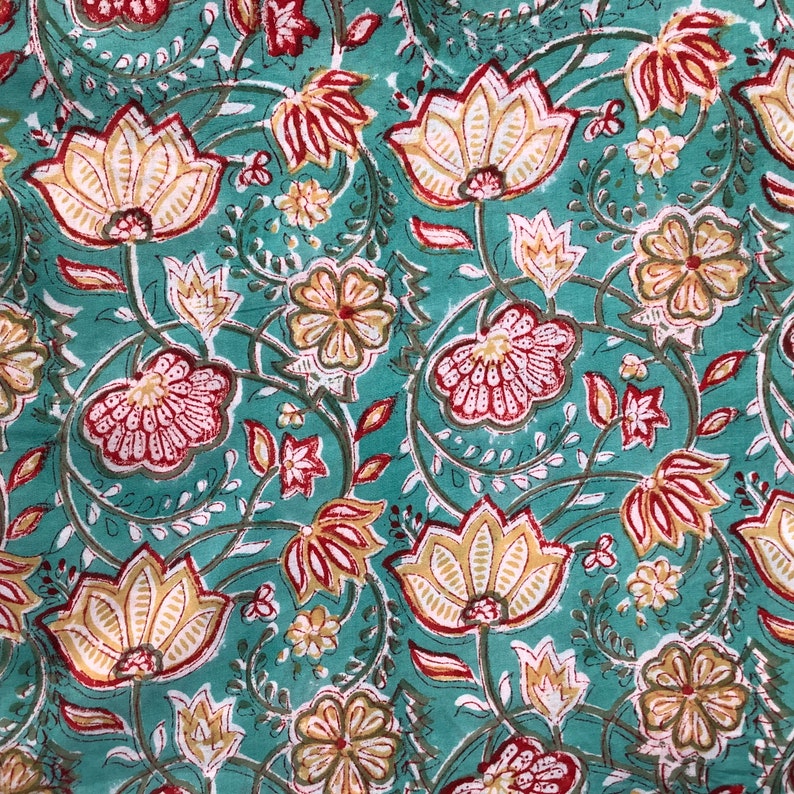 Indian block print, handprinted cotton, dress materials, 100% cotton, floral prints, fabric from india, yardage, jaipuri cotton prints image 2