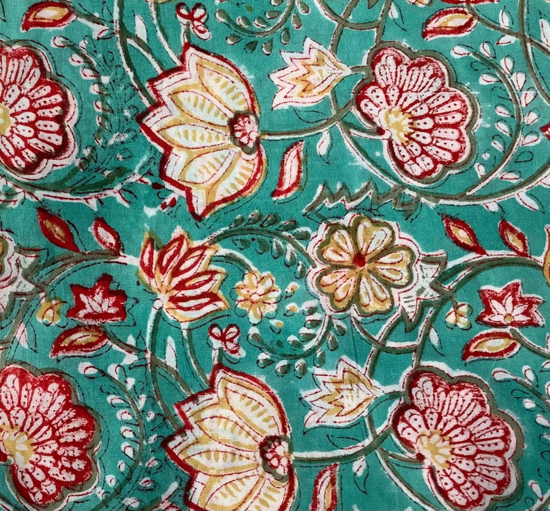 Indian block print, handprinted cotton, dress materials, 100% cotton, floral prints, fabric from india, yardage, jaipuri cotton prints image 1