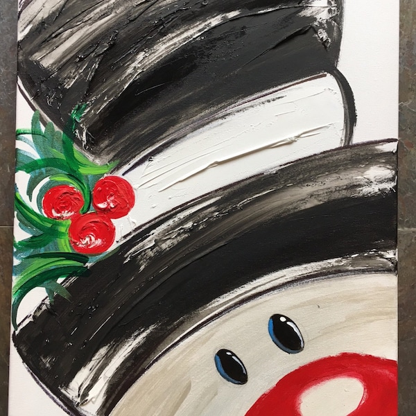 Getextureerde sneeuwpop schilderij -- 2 klaar voor verzending!