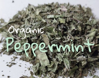 Peppermint dried Organic herbal tea. Raw pure aromatic potent traditional loose leaf Mint seasonings mono sustainably eco friendly hot drink