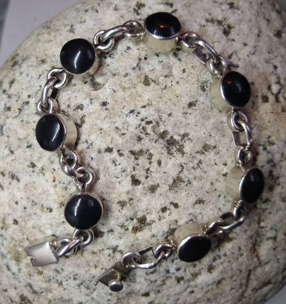 Vintage Sterling Silver Bezel Set Labradorite Bracelet with Rolo Links 7 Bracelet