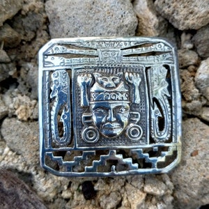 Vintage Sterling silver pin,  South American diety, 925 Peru,  Inca, Aztec god brooch,  double headed snake dragon cat warrior