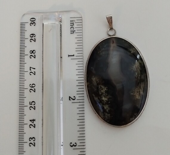 Sterling Silver  MOSS AGATE oval pendant,  rainfo… - image 5