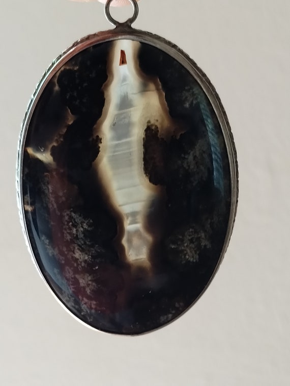 Sterling Silver  MOSS AGATE oval pendant,  rainfo… - image 2