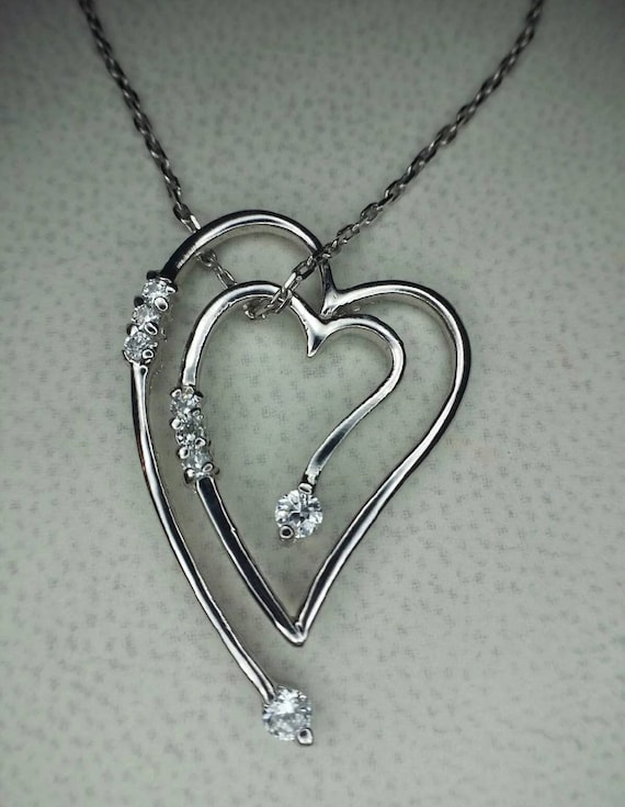 Sterling Silver Heart Pendant, heart within a hea… - image 2