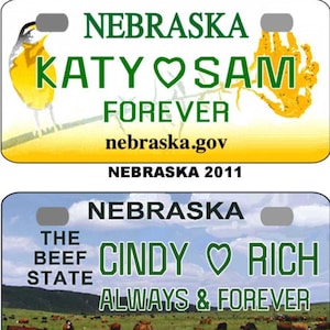 Personalized Nebraska 2002, 2005, 2011 2015, Union  BICYCLE replica license plate accessory overlaminated