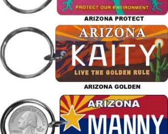 Personalized Arizona replica license plate keychain overlaminated - key ring