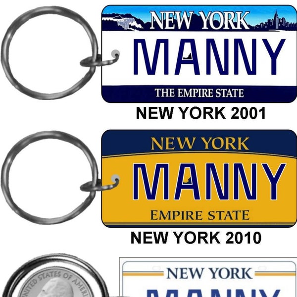 Personalized New York Liberty, 2001, 2010 replica license plate keychain overlaminated key ring