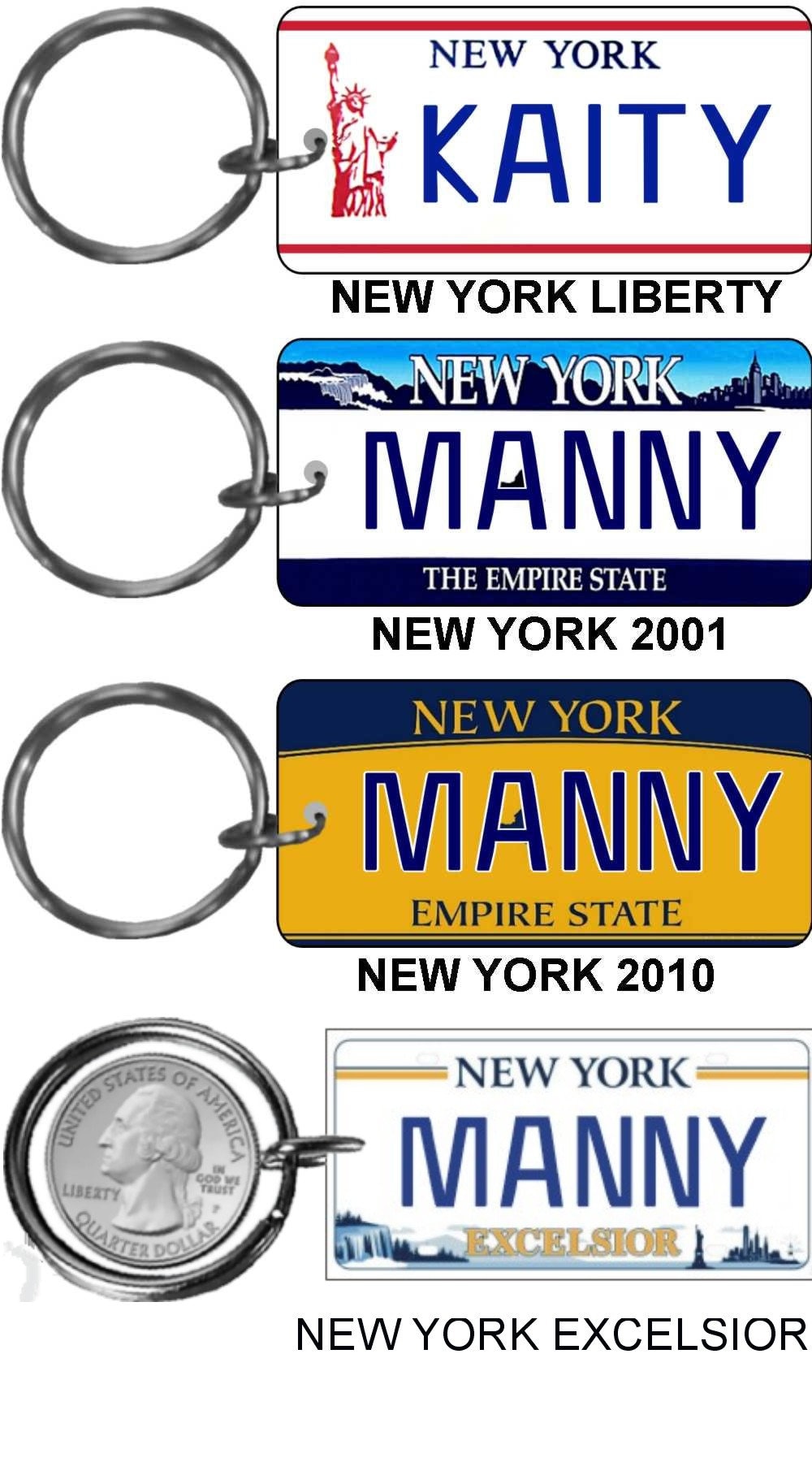 Personalized New York Liberty, 2001, 2010 replica license plate keychain overlaminated key ring