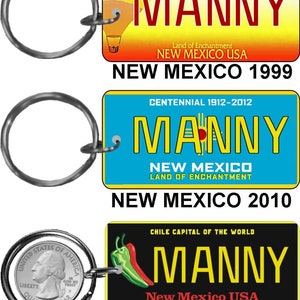Personalized New Mexico 1999, 2010 replica license plate keychain overlaminated - key ring