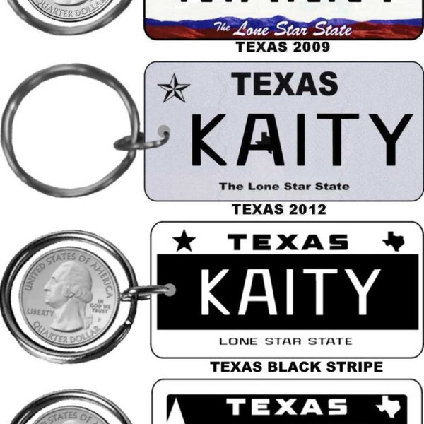 Personalized Texas replica license plate keychain overlaminated - key ring