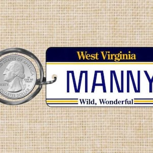 Personalized West Virginia replica license plate keychain overlaminated - key ring
