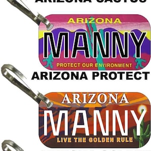 Personalized Arizona replica license plate zipper pull overlaminated - bag tag AZ