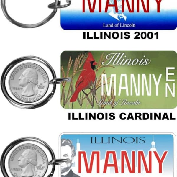 Personalized Illinois 1984, 2001 replica license plate keychain overlaminated - key ring