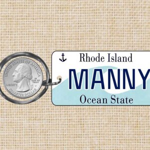 Personalized Rhode Island replica license plate keychain overlaminated - key ring