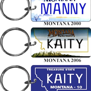 Personalized Montana 2000, 2006, 2010 replica license plate keychain overlaminated - key ring