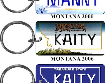 Personalized Montana 2000, 2006, 2010 replica license plate keychain overlaminated - key ring