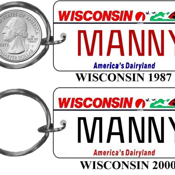 Personalized Wisconsin 1987, 2000  replica license plate keychain overlaminated - key ring