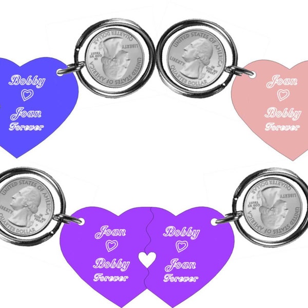 Personalized Small Double Heart Split Acrylic Mirror keychain, (two sections), - key ring