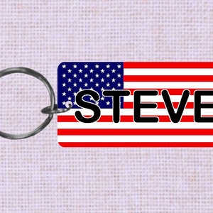Personalized USA Country flag keychain w/black lettering