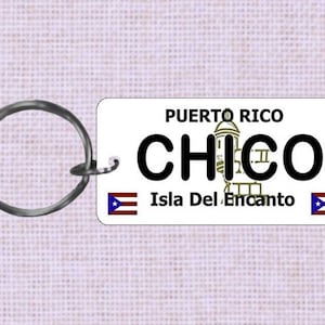 Personalized Puerto Rico replica license plate keychain overlaminated
