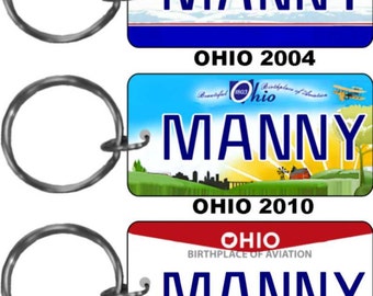 Personalized Ohio 2001, 2004, 2010, 2013, State University replica license plate keychain overlaminated - key ring