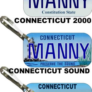 Personalized Connecticut replica license plate zipper pull overlaminated - bag tag CT