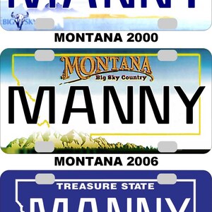 Personalized Montana 2000, 2005, 2010 BICYCLE LARGE replica license plate accessory overlaminated