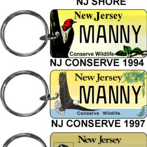 Personalized New Jersey (NJ) Yellow, Shore to Please, Conserve, Animal Friendly replica license plate keychain overlaminated - key ring