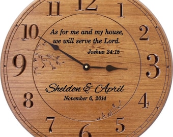 As For Me and My House .. Serve The Lord ..17 in Wood Wall Clock Perfect Housewarming Gift