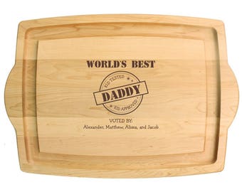 World's Best - Farmhouse Carver Cutting Board -  Laser Engraved with Kid's Names - the Perfect Cutting Board for Father's Day Gift