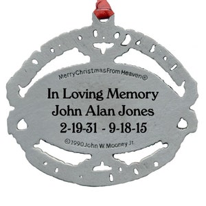 Christmas From Heaven Ornament Engraved with Loved Ones Names and Birth and Death Date with Poem card and Presentation Box