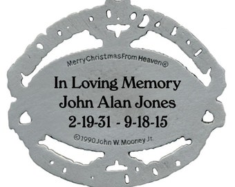 Christmas From Heaven Ornament Engraved with Loved Ones Names and Birth and Death Date with Poem card and Presentation Box