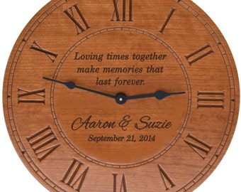 Loving Times Together .. Round Cherry Finish Wall Clock with Personalization for Wedding Gift,  Anniversary Gift, or a New Home