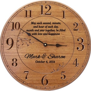 May Each Second, Minute  .. Personalized 17 in Wood Wall Clock Engraved with Names and Date