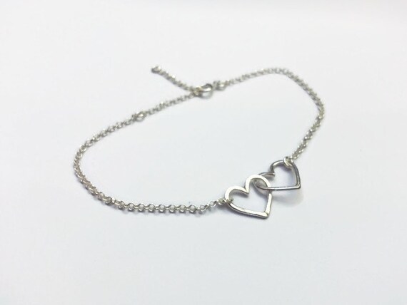 Items similar to Sterling Silver Linked Heart Bracelet. Adjustable ...