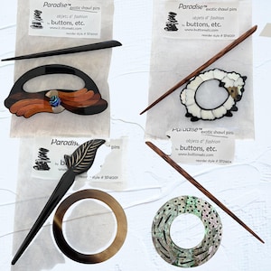 Various Exotic Shawl Pins/Brooches from "Paradise" Exquisite handmade "Objets D'arte" jewelry to accessorize with style and sophistication.
