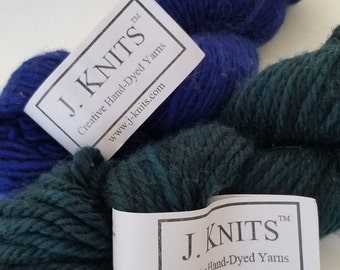 J Knits Creative Hand Dyed Yarn"Soft Twist" Bulky & "Dreamy" Worsted weight.  Each One 4oz
