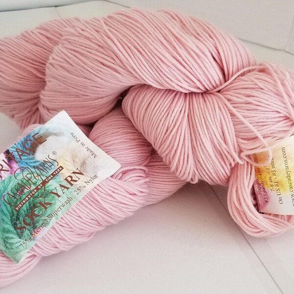 Cascade Yarns Heritage sock yarn. Two skein each 3.5oz with 437 yds. Soft Superwash Merino and Nylon Blend. Color is Strawberry Cream #5648.