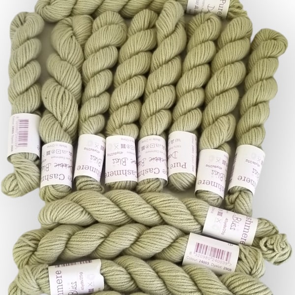 Debbie Bliss *Pure Cashmere* Soft and Luxurious 100% Cashmere knitting and crochet yarn Worsted weight in a celery colorway.