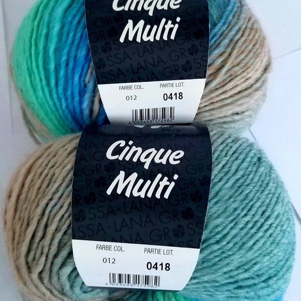 Lana Gross *Cinque Multi*  Wool blend, single ply yarn with 164 yds. Color changing effect  Col # 12  easy care yarn.