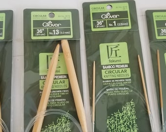Agujas de tejer circulares de bambú Clover, 91 cm (tamaños 0, 1, 13, 15)